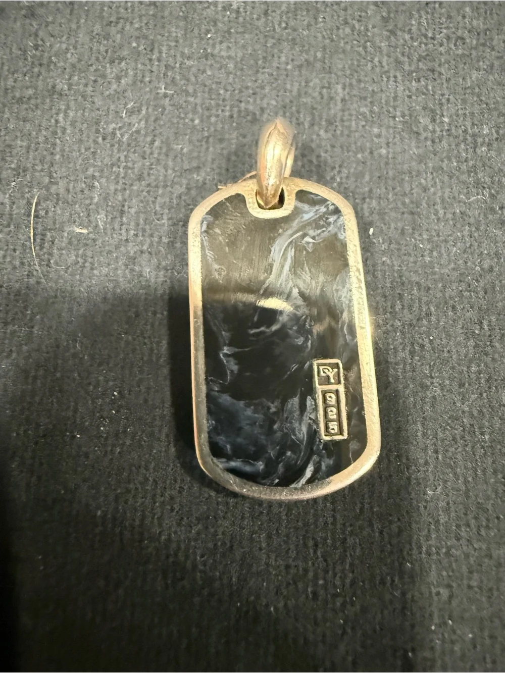 David Yurman Men’s Medium Streamline Pietersite Silver Dog Tag Pendant + Pouch